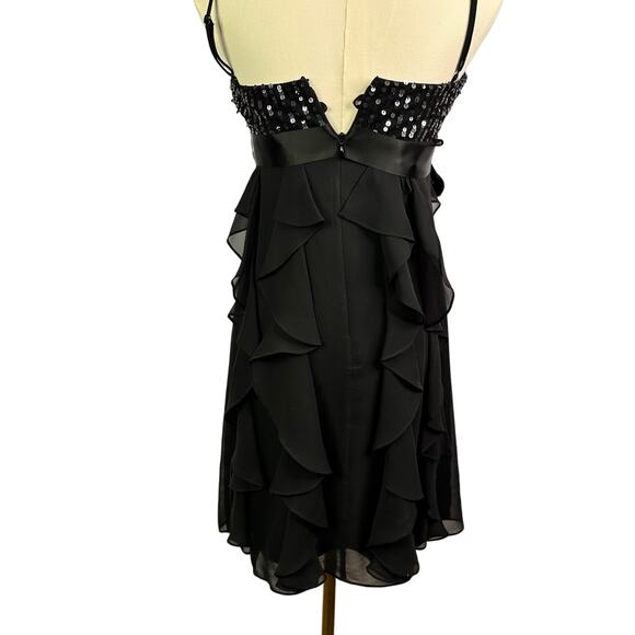 Women "BCBG Maxazria" black spaghetti straps sequin short dress Y2K - Picture 4 of 7